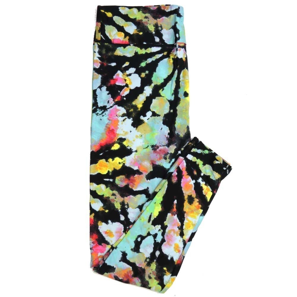 LuLaRoe Tall Curvy TC Bright Tye Dye Black with Turqoise Pink Green Fuchsia and Yellow Buttery Soft Leggings fits Adult Women sizes 12-18   933078