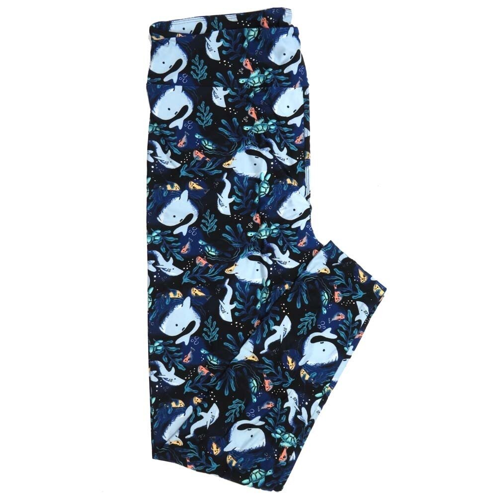 LuLaRoe Tall Curvy TC Under the Sea Marine Animals Salt Water Dolphins Whales Turtles Black with Navy Blue Salmon Ice White Buttery Soft Leggings fits Adult Women sizes 12-18   902377