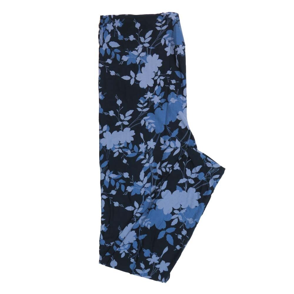 LuLaRoe Tall Curvy (TC) Floral Black Periwinkle Blue Buttery Soft Leggings 7396-C19-307824 fits Adult Women sizes 12-18