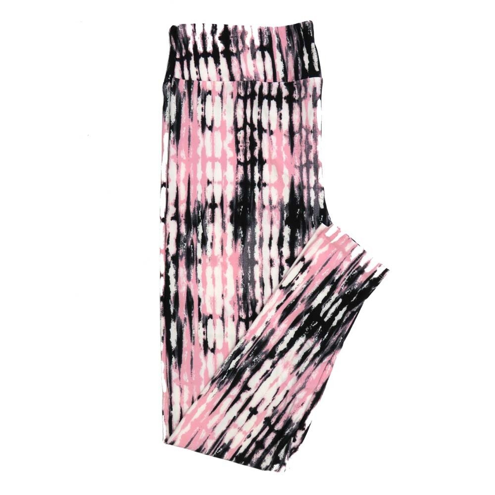 LuLaRoe Tall Curvy TC Valentines Tye Dye Stripe Black Pink White Leggings fits Adult sizes 12-18 7405-E