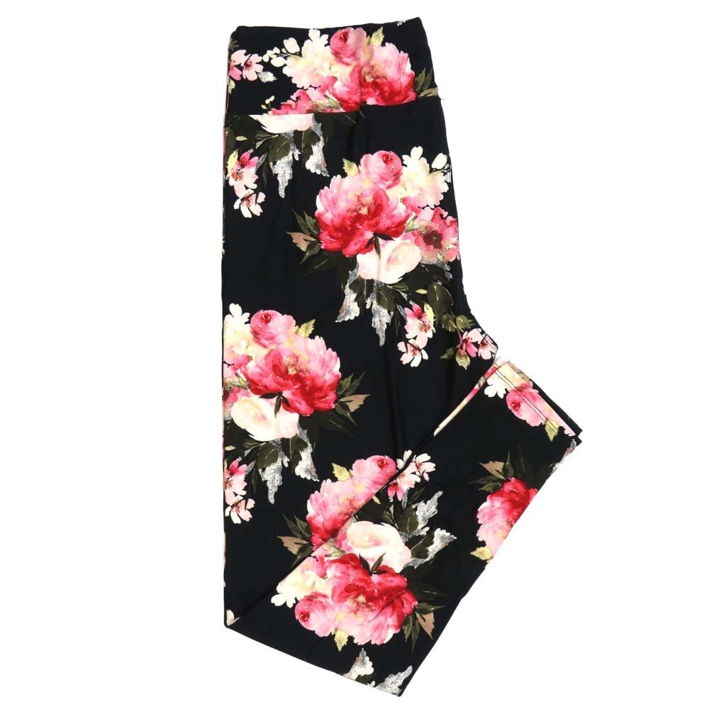 LuLaRoe Tall Curvy TC Valentines Floral Roses Black Pink White Red Green Leggings fits Adult sizes 12-18  7406-E