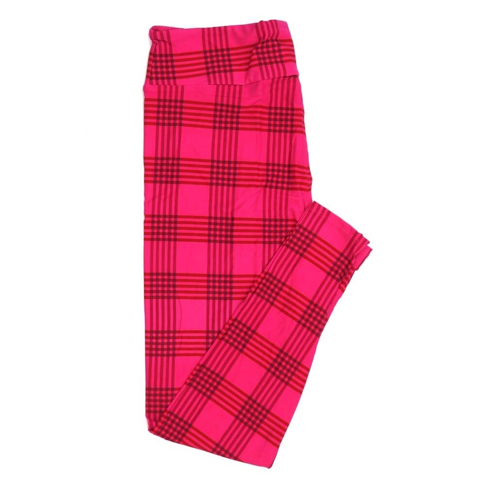 LuLaRoe Tall Curvy TC Valentines Plaid Criss Cross Stripe Red Pink Leggings fits Adult sizes 12-18  7407-A