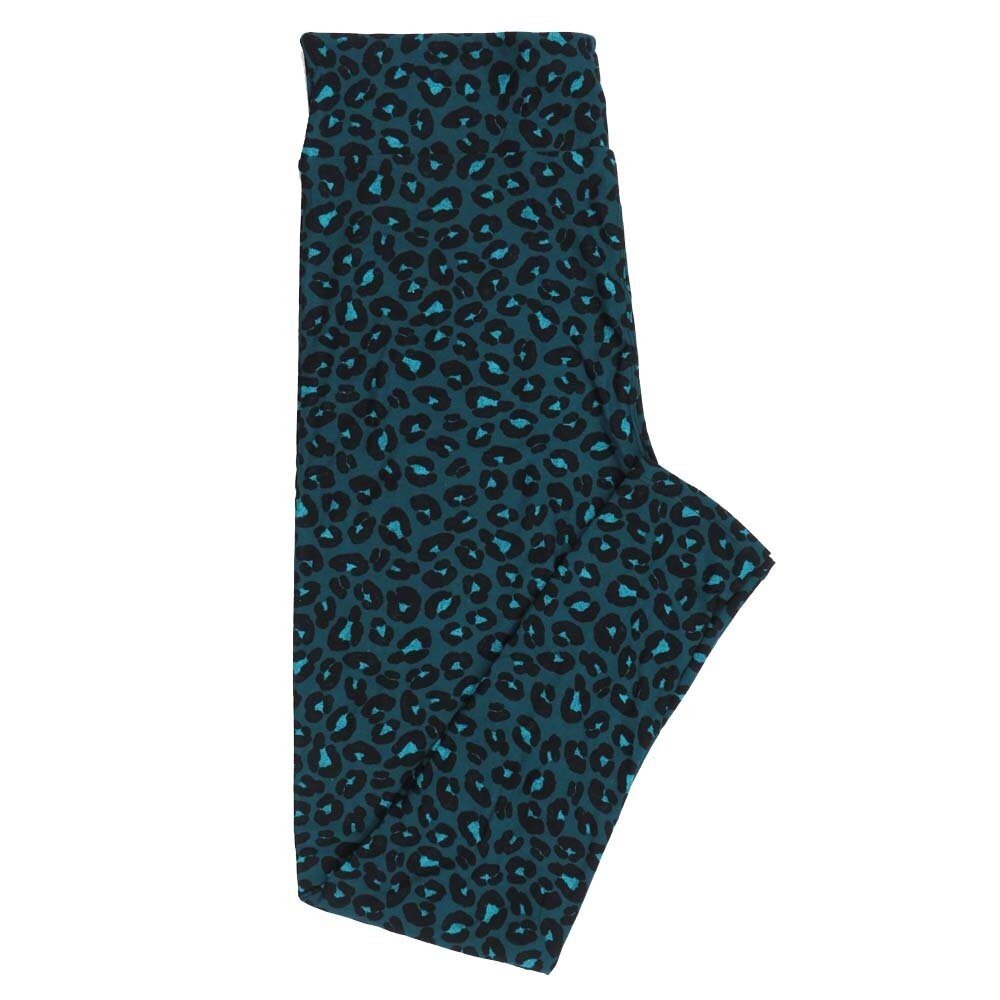 LuLaRoe Tall Curvy TC Leopard Animal Print Dark Turquoise Teal Black Leggings fits Adult Women sizes 12-18  7408-A-614728