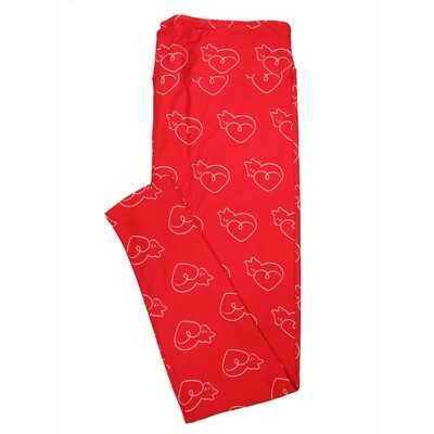 LuLaRoe Tall Curvy TC Kitten Cat Hearts Red Pink Valentines a Buttery Soft Leggings fits Adult Women sizes 12-18