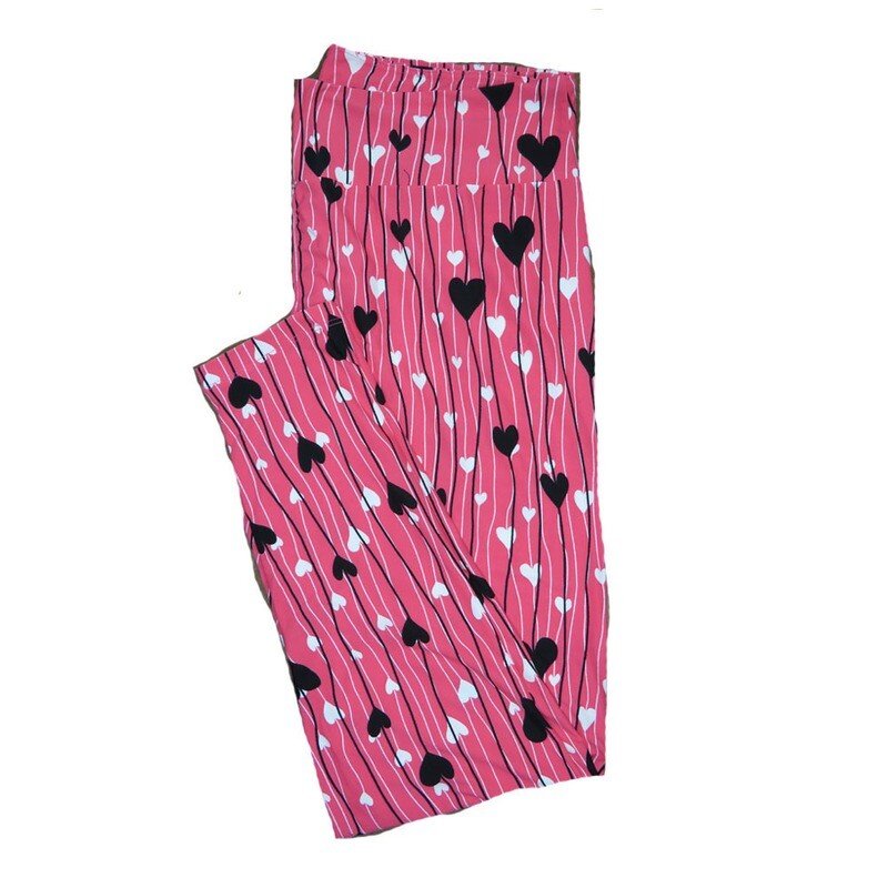 LuLaRoe Tall Curvy TC Pink with Black and White Floating Hearts on Strings Love Valentines Buttery Soft Leggings fits Adult Women sizes 12-18 TC-7211-G LuLaRoe Tall Curvy TC Pink with Black and White Floating Hearts on Strings Love Valentines Buttery Soft Leggings fits Adult Women sizes 12-18 TC-7211-G