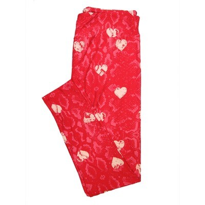 LuLaRoe Tall Curvy TC Snakeskin Hearts Pink Red Valentines Buttery Soft Leggings fits Adult Women sizes 12-18