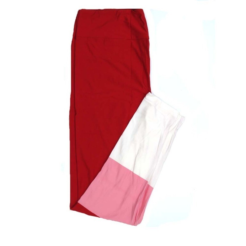 LuLaRoe Tall Curvy TC Solid Red Pink White Stripe Buttery Soft Leggings fits Adult Women sizes 12-18
