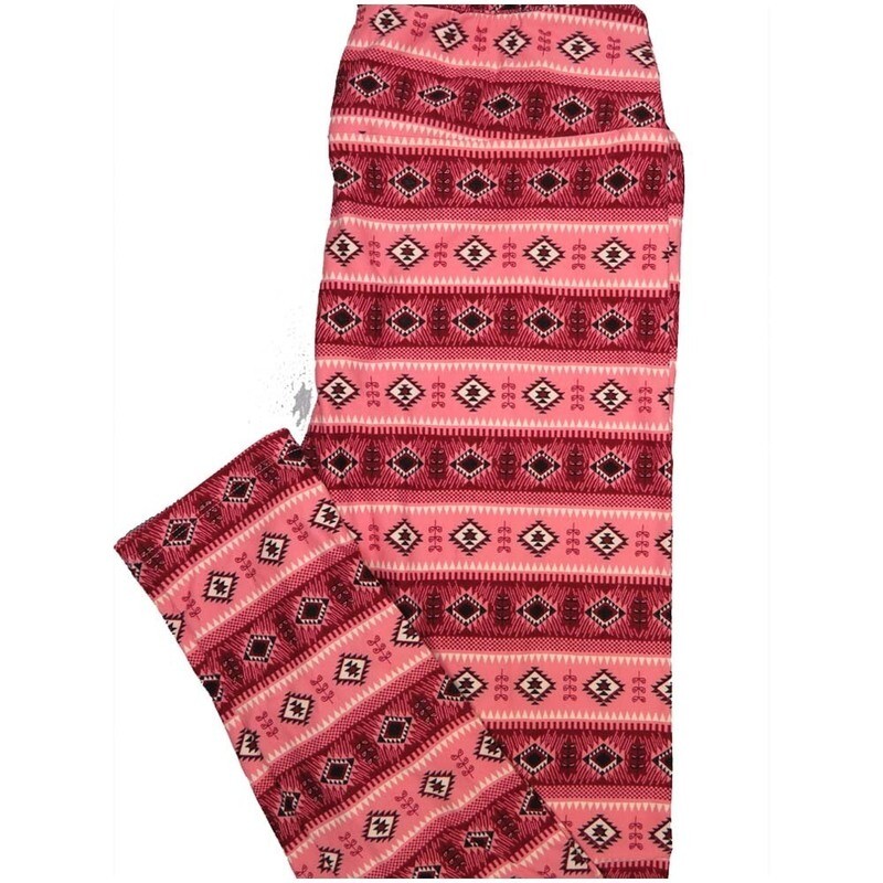 LuLaRoe Tall Curvy TC Southwestern Aztek Red Black Pink Stripe Buttery Soft Leggings fits Adult Women sizes 12-18