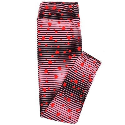 LuLaRoe Tall Curvy TC Stripes Hearts Black Pink Red Valentines Stripe Buttery Soft Leggings fits Adult Women sizes 12-18