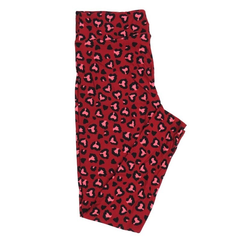 LuLaRoe Tall Curvy TC Valentines Animal Cheetah Print Pink Black Light Pink Leggings fits Adult sizes 12-18  7407-B