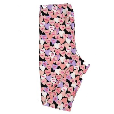 LuLaRoe Tall Curvy TC Valentines Candy Hearts Dream Self Luv Spicy Sweet Black Blue Pink Leggings fits Adult sizes 12-18 7406-A