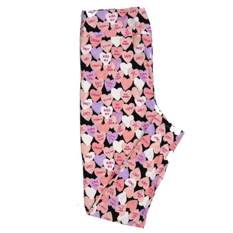 LuLaRoe Tall Curvy TC Valentines Candy Hearts Dream Self Luv Spicy Sweet Black Blue Pink Leggings fits Adult sizes 12-18  7406-A