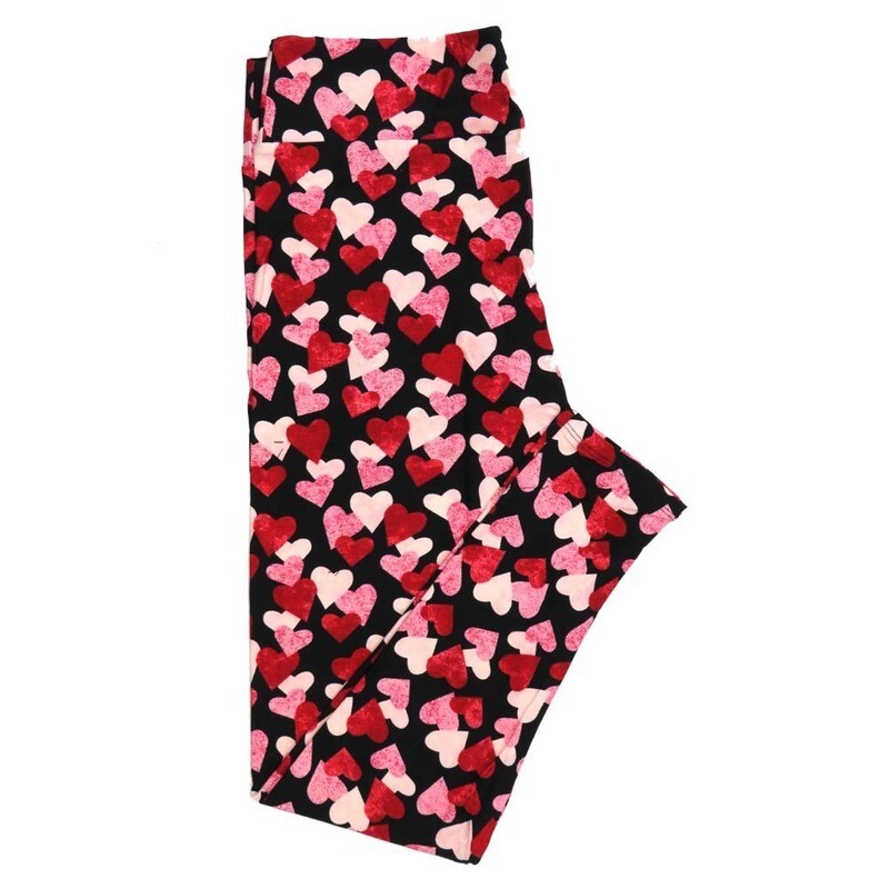 LuLaRoe Tall Curvy TC Valentines Collage of Hearts Black Red White Pink Leggings fits Adult sizes 12-18  7403-E