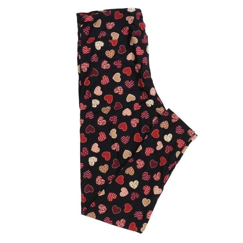 LuLaRoe Tall Curvy TC Valentines Decorated Hearts Stripes Black Red Pink White Leggings fits Adult sizes 12-18  7405-C