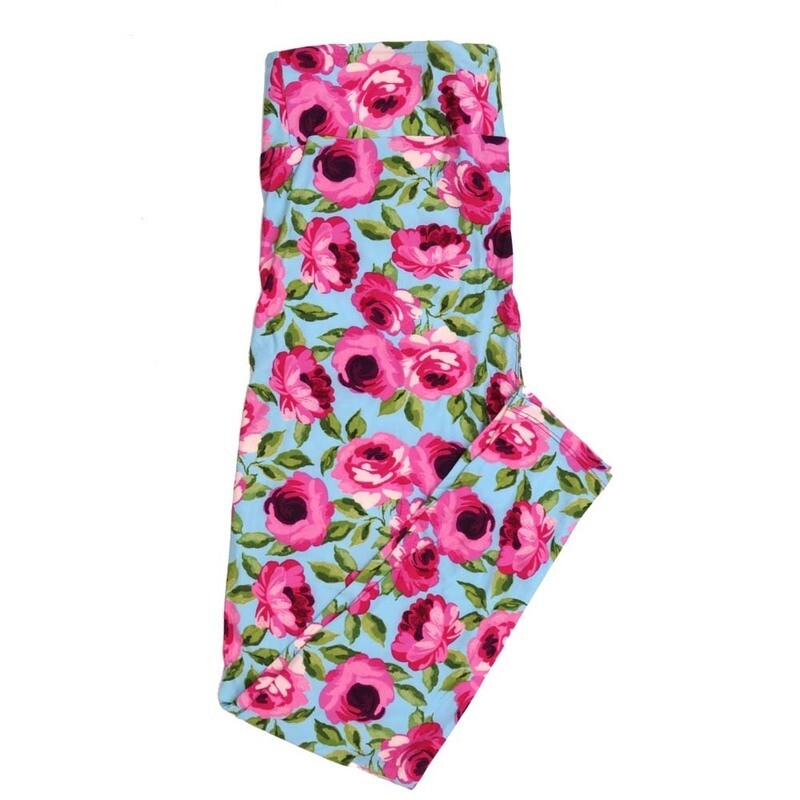 LuLaRoe Tall Curvy TC Valentines Floral Roses Lavender Pink Green White Leggings fits Adult sizes 12-18  7406-C