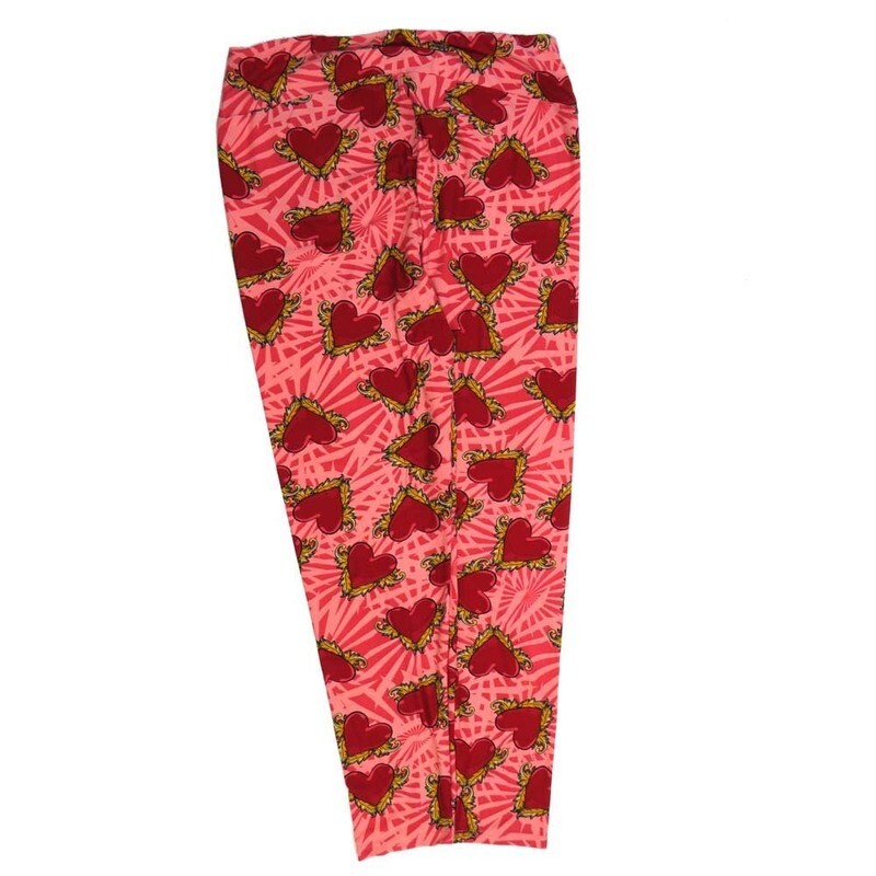 LuLaRoe Tall Curvy TC Valentines Hearts Adorned Pink Red Gold Buttery Soft Leggings fits Adult Women sizes 12-18  7072-H2