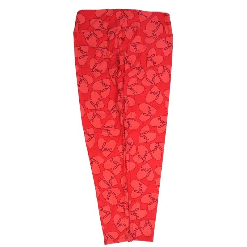 LuLaRoe Tall Curvy TC Valentines Hearts LOVE Pink Red Buttery Soft Leggings fits Adult Women sizes 12-18  7072-Q