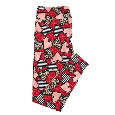LuLaRoe Tall Curvy TC Valentines Hearts Striped Cheetah Print Red Black Pink white Leggings fits Adult sizes 12-18 7404-C