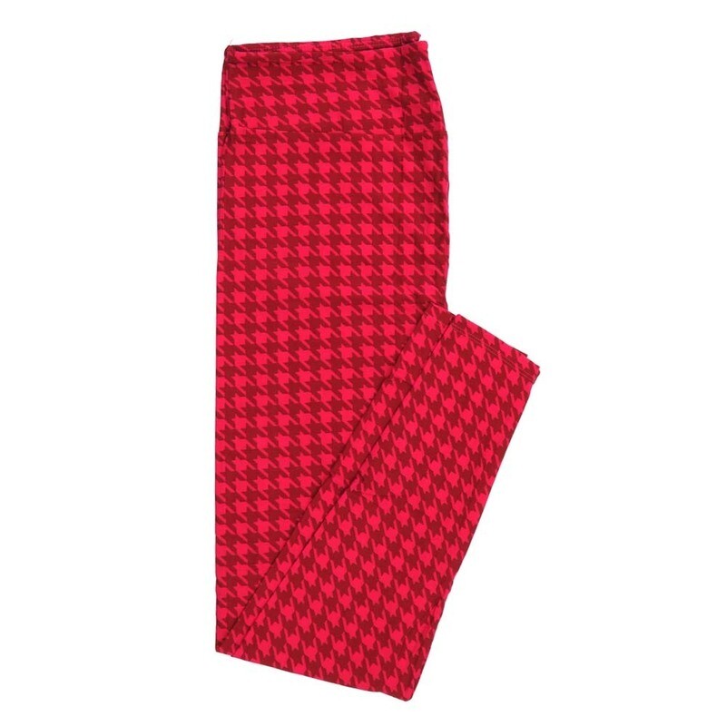 LuLaRoe Tall Curvy TC Valentines Houndstooth Red Pink Leggings fits Adult sizes 12-18  7405-D