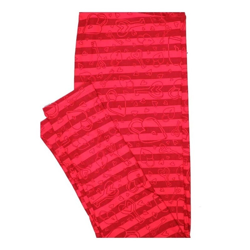 LuLaRoe Tall Curvy TC Valentines Love Lock Hearts Keys Stripe Buttery Soft Leggings fits Women 12-18