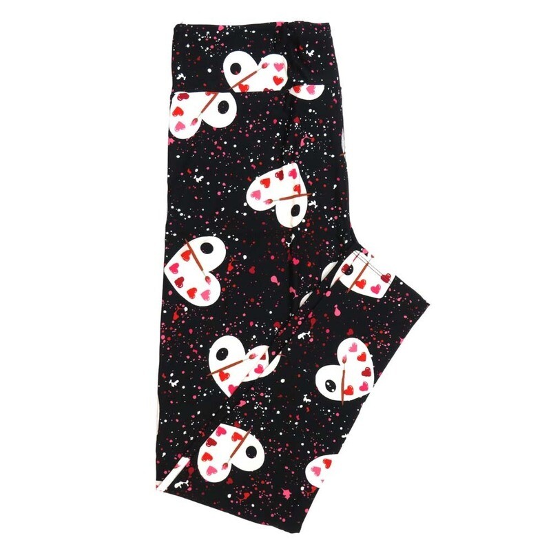 LuLaRoe Tall Curvy TC Valentines Painters Palette Hearts Paint Splatter Black Whtie Red Pink Leggings fits Adult sizes 12-18  7402-A
