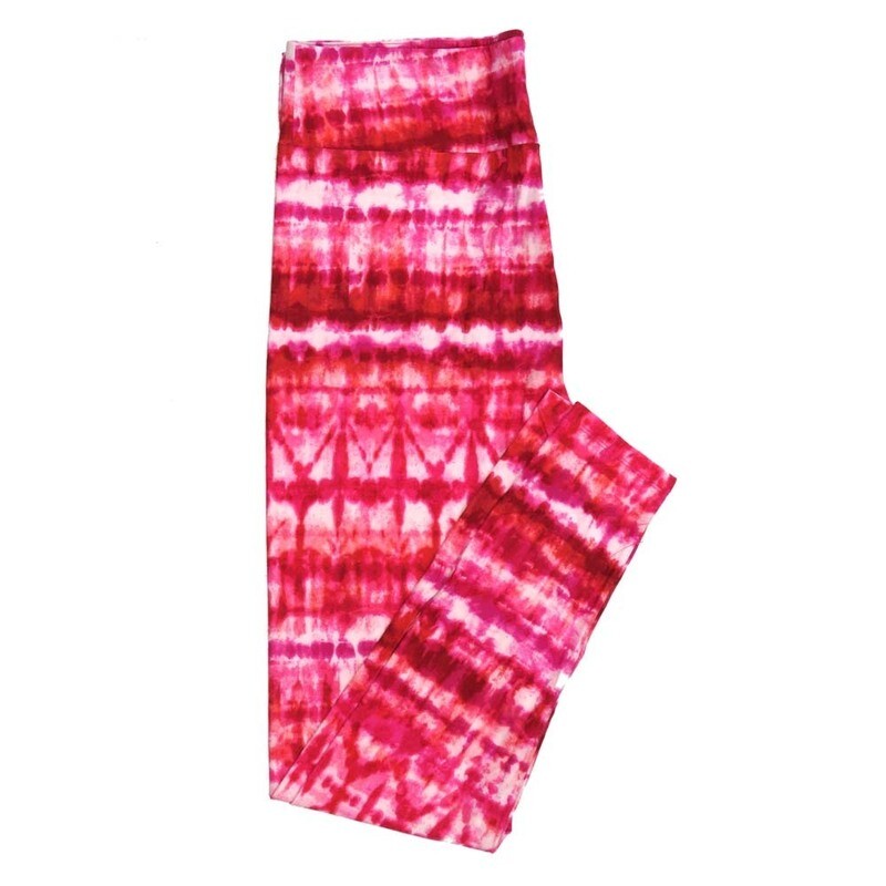 LuLaRoe Tall Curvy TC Valentines Tye Dye Stripe Pink Red Leggings fits Adult sizes 12-18  7403-D