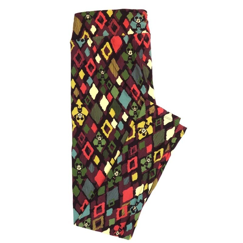 LuLaRoe Tall Curvy TC Disney Mickey Mouse Standing Diamonds Geometric Leggings fits Adult Women sizes 12-18  7336-R-3  QQQ