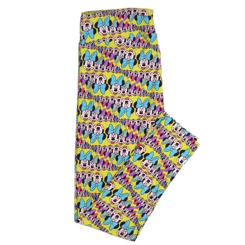 LuLaRoe Tall Curvy TC Disney Minnie Mouse Multiplying Yellow Blue Black White TC-7071-A2 Buttery Soft Leggings fits Adult Women sizes 12-18