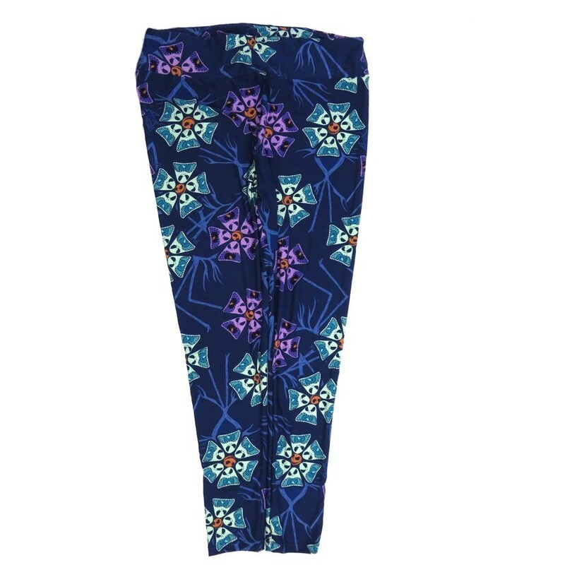 LuLaRoe Tall Curvy TC Disney Oogie Boogie from Nightmare Before Christmas Flowers Blue Black White Buttery Soft Leggings fits Adult Women sizes 12-18  7066-ZF