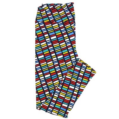 LuLaRoe Tall Curvy TC Geometric Stripe Black Red Whtie Blue Yellow TC-7069-C2 Buttery Soft Leggings fits Adult Women sizes 12-18