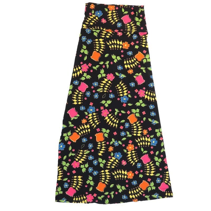 LuLaRoe Maxi b X-Small XS Floral Black Purple Green A-Line Flowy Skirt fits Adult Women sizes 2-4  XS-205
