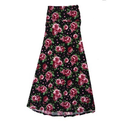LuLaRoe Maxi b X-Small XS Floral Black Pink Green A-Line Flowy Skirt fits Adult Women sizes 2-4 XS-309.JPG