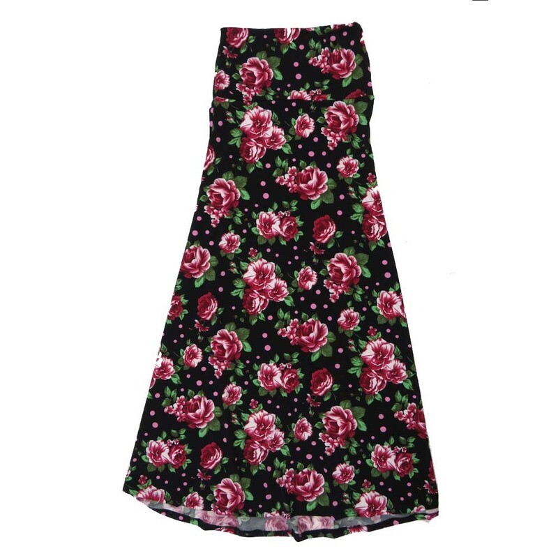 LuLaRoe Maxi b X-Small XS Floral Black Pink Green A-Line Flowy Skirt fits Adult Women sizes 2-4  XS-309.JPG