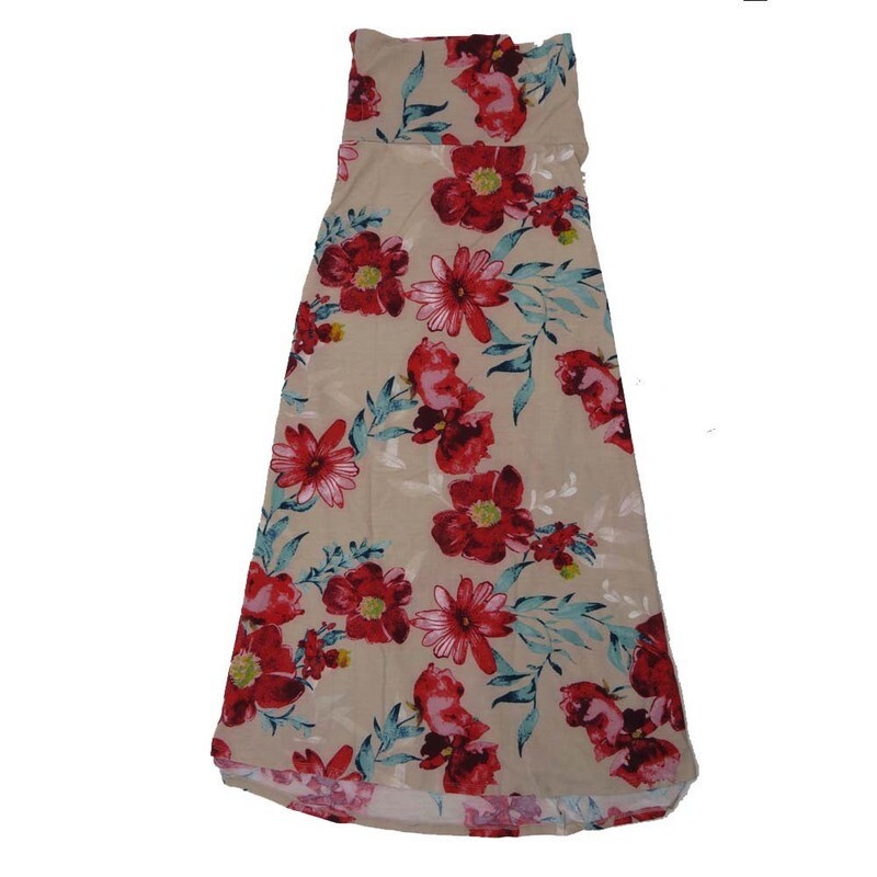 LuLaRoe Maxi b X-Small XS Floral Green Red Pink A-Line Flowy Skirt fits Adult Women sizes 2-4  XS-307.JPG