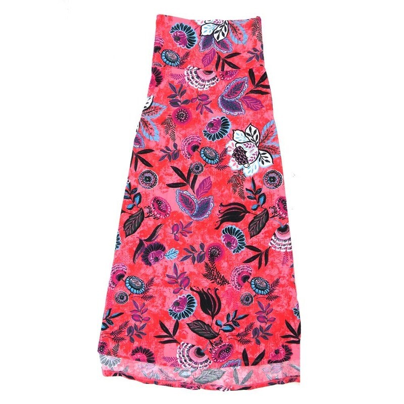 LuLaRoe Maxi b X-Small XS Floral Pink Red Black White A-Line Flowy Skirt fits Adult Women sizes 2-4  XS-312-D.JPG