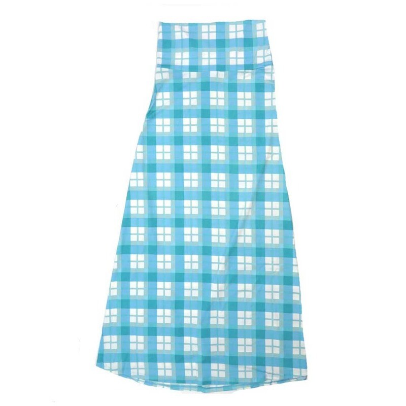LuLaRoe Maxi b X-Small XS Plaid Blue White Gray Green A-Line Flowy Skirt fits Adult Women sizes 2-4  XS-305.JPG