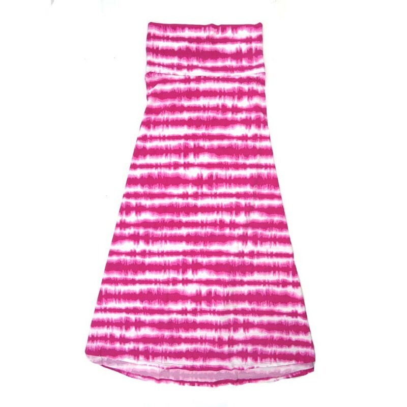 LuLaRoe Maxi b X-Small XS Shibori Stripe Tye Dye Pink White A-Line Flowy Skirt fits Adult Women sizes 2-4  XS-308.JPG