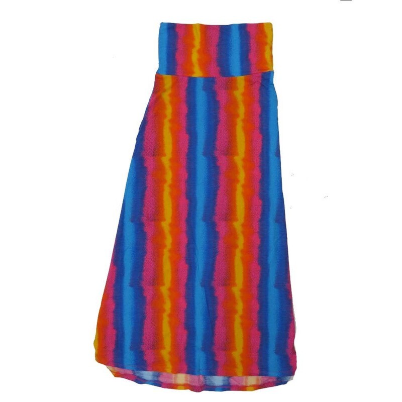 LuLaRoe Maxi b X-Small XS Tye Dye Vertical Stripe Rainbow A-Line Flowy Skirt fits Adult Women sizes 2-4  XS-310.JPG