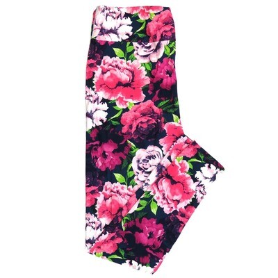 LuLaRoe Tall Curvy (TC) Peonies Peony Floral Black Green Magenta Pink White Buttery Soft Leggings 7336-C25-369226 fits Adult Women sizes 12-18