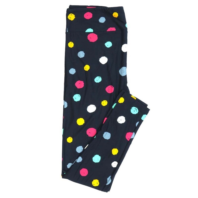 LuLaRoe Tall Curvy TC Big Polka Dots Dark Gray White Yellow Pink Leggings fits Adult Women sizes 12-18 7079-U5