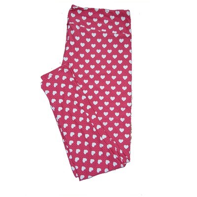 LuLaRoe Tall Curvy TC Pink and Dark Pink Polka Dots with White Hearts Love Valentines Buttery Soft Leggings fits Adult Women sizes 12-18 TC-7206-F