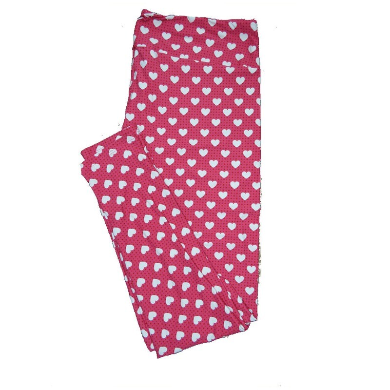LuLaRoe Tall Curvy TC Pink and Dark Pink Polka Dots with White Hearts Love Valentines Buttery Soft Leggings fits Adult Women sizes 12-18  TC-7206-F