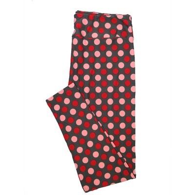 LuLaRoe Tall Curvy TC Gray Red Pink Polka Dot Buttery Soft Leggings fits Adult Women sizes 12-18