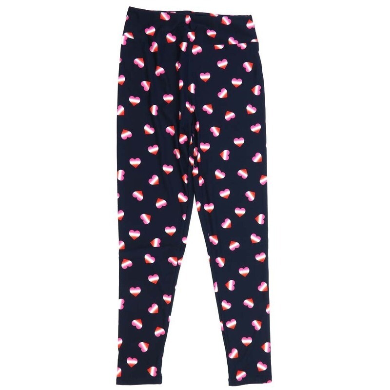 LuLaRoe Tall Curvy TC Polka Dot Rainbow Gradient Hearts Dark Blue with Red White and Pink Hearts Valentines Buttery Soft Leggings - 807198 TC fits Adult Women sizes 12-18
