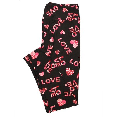 LuLaRoe Tall Curvy TC LOVE Hearts Black Pink White Valentines Polka Dot a Buttery Soft Leggings fits Adult Women sizes 12-18