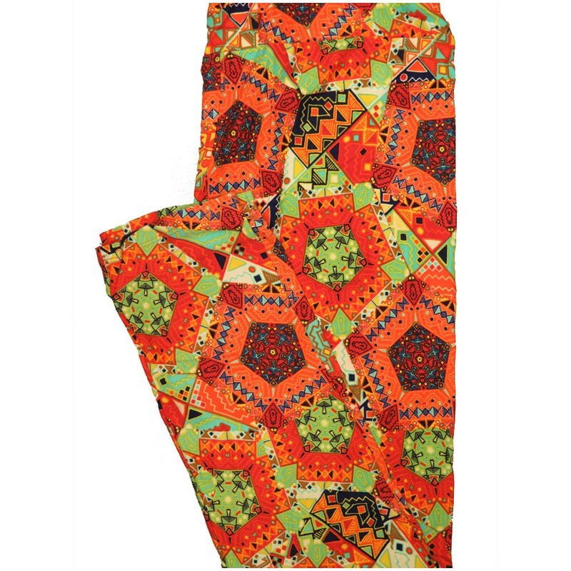 LuLaRoe Tall Curvy TC Patchwork Pentagon Mandala Orange Green Black Geometric Buttery Soft Leggings fits Adult Women sizes 12-18  TC-7228-D20