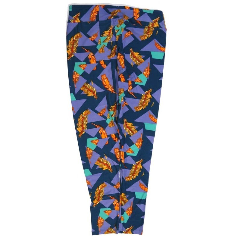 LuLaRoe Tall Curvy TC Feathers Triangles Blue Green Black Buttery Soft Leggings fits Adult Women sizes 12-18  7076-ZC2