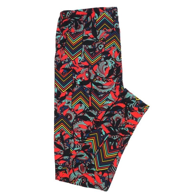 LuLaRoe Tall Curvy TC Paisley Chevrons Floral Black Red Yellow Blue Green TC-7065-Q2 Buttery Soft Leggings fits Adult Women sizes 12-18