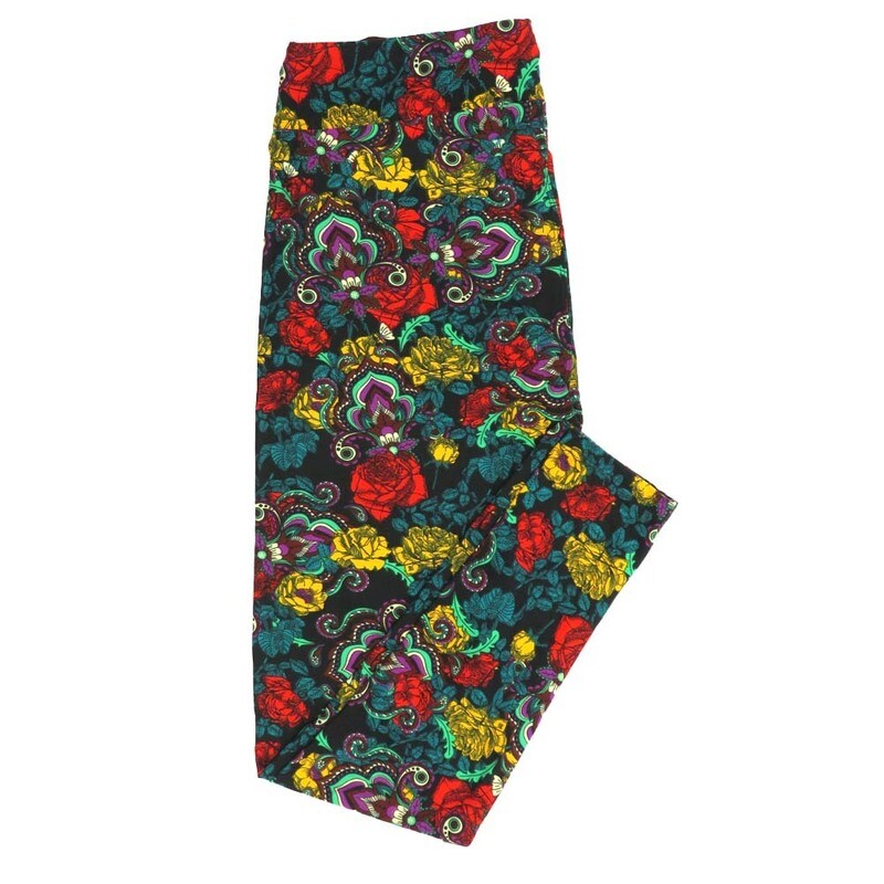 LuLaRoe Tall Curvy TC Fleur de Lis Roses Black Red White Gray Leggings fits Adult Women sizes 12-18 7079-Q