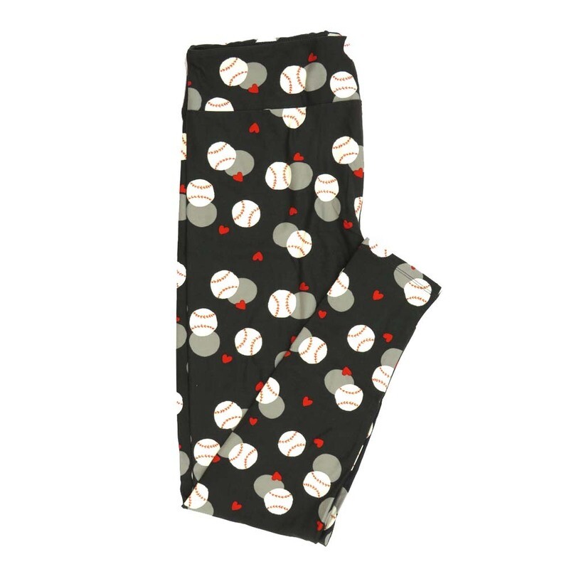 LuLaRoe Tall Curvy TC Baseballs Hearts Gray White Red Leggings fits Adult Women sizes 12-18 7401-ZC